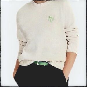 NWT Sweater Cream Color Slightly Cropped 💚 Palm Tree Embroidery By, Happily Grey